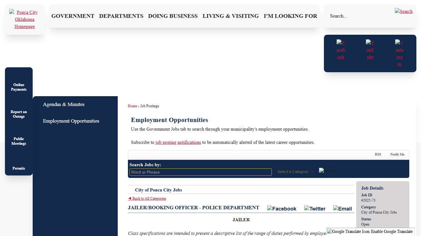 Job Postings • JAILER/BOOKING OFFICER - POLICE DEPARTMENT